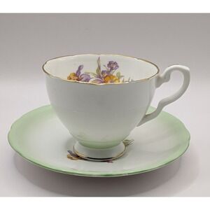 Royal Stafford England Tea Cup And Saucer‎ Mint Green White Floral Design
